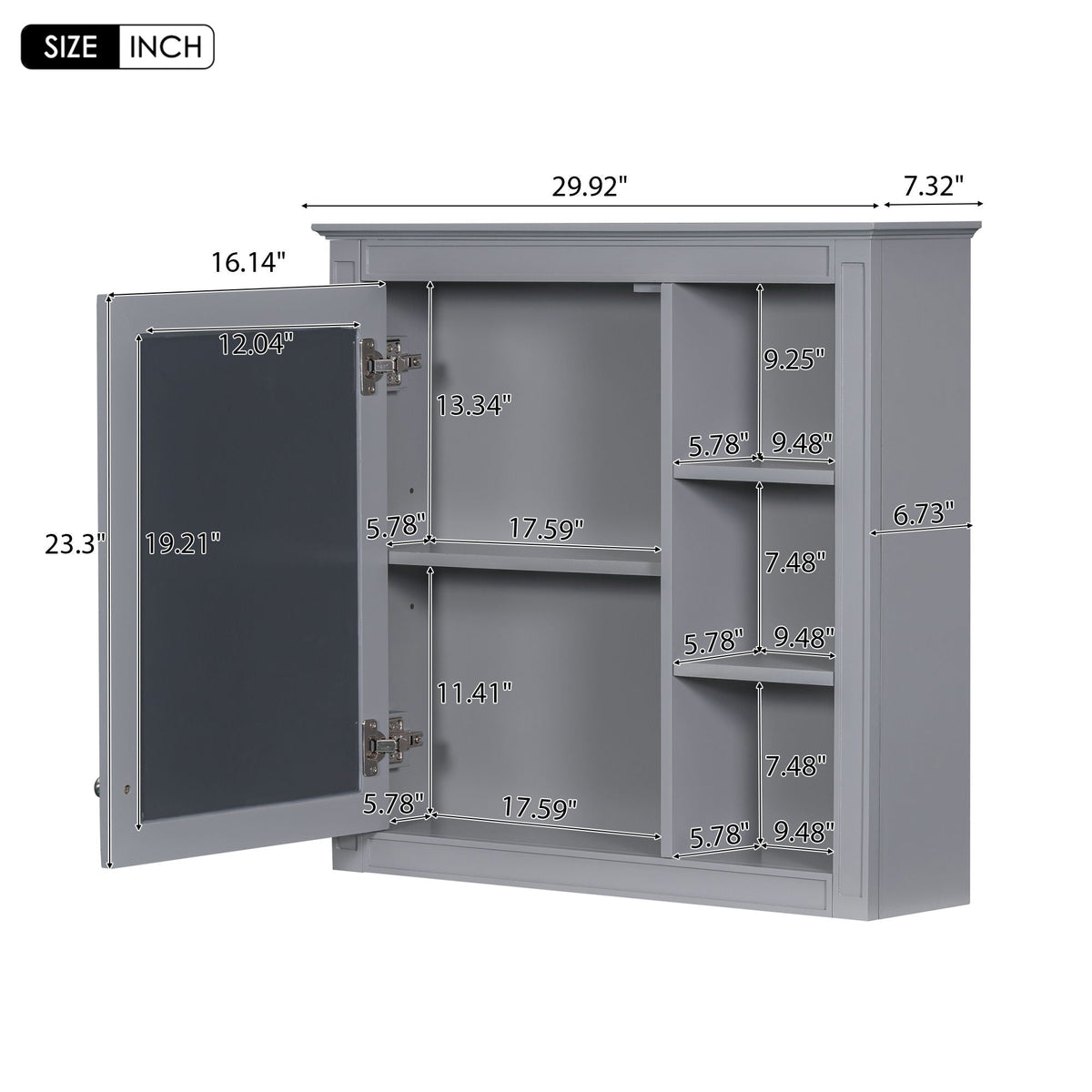 Wall mounted medicine cabinet with mirror and 3 open shelves in grey by HouseOfZazla on Tampa Home & Garden Store