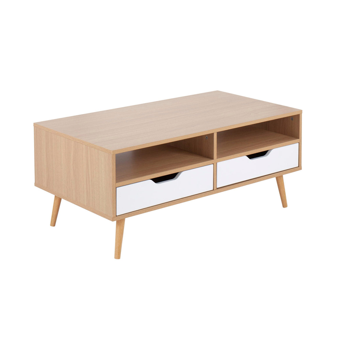 HouseOfZazla coffee table with hidden storage drawers, natural wood and white fronts on Tampa Home & Garden Store