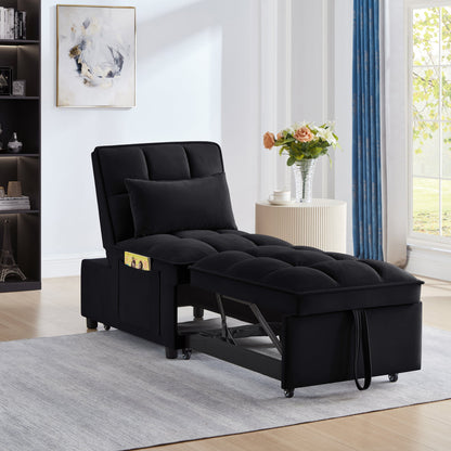 Single Velvet Sofa Bed with Storage Pockets