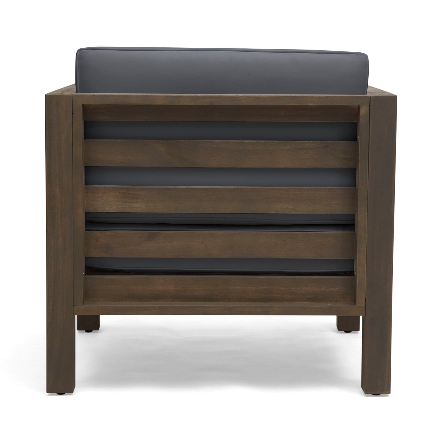 Outdoor Acacia Wood Patio Chair with Cushion brown frame, dark gray cushion, HouseOfZazla on Tampa Home & Garden Store