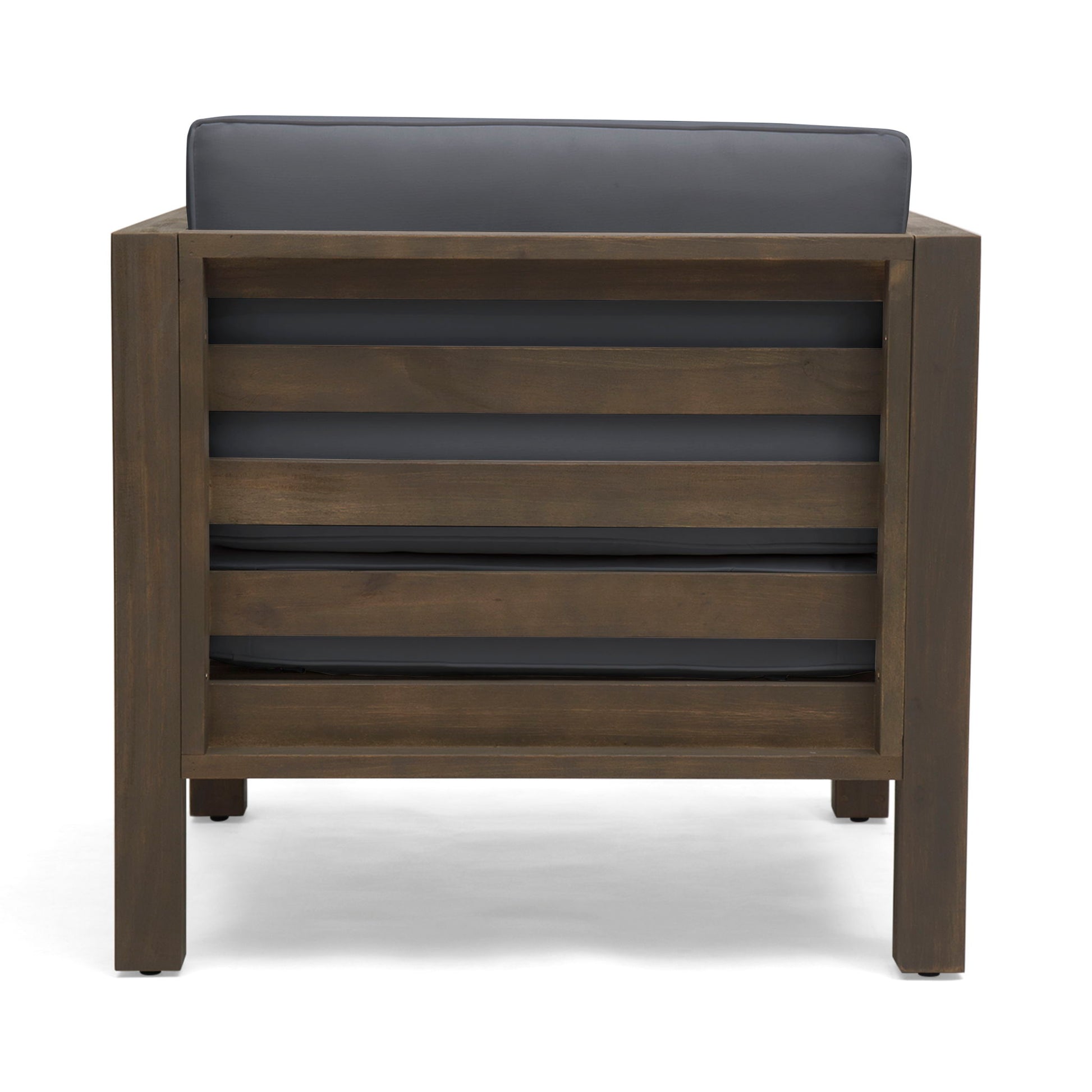 Outdoor Acacia Wood Patio Chair with Cushion brown frame, dark gray cushion, HouseOfZazla on Tampa Home & Garden Store