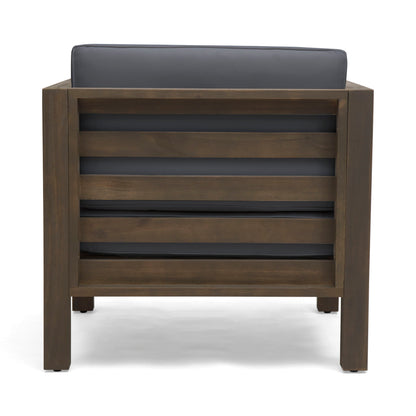 Outdoor Acacia Wood Patio Chair with Cushion brown frame, dark gray cushion, HouseOfZazla on Tampa Home & Garden Store