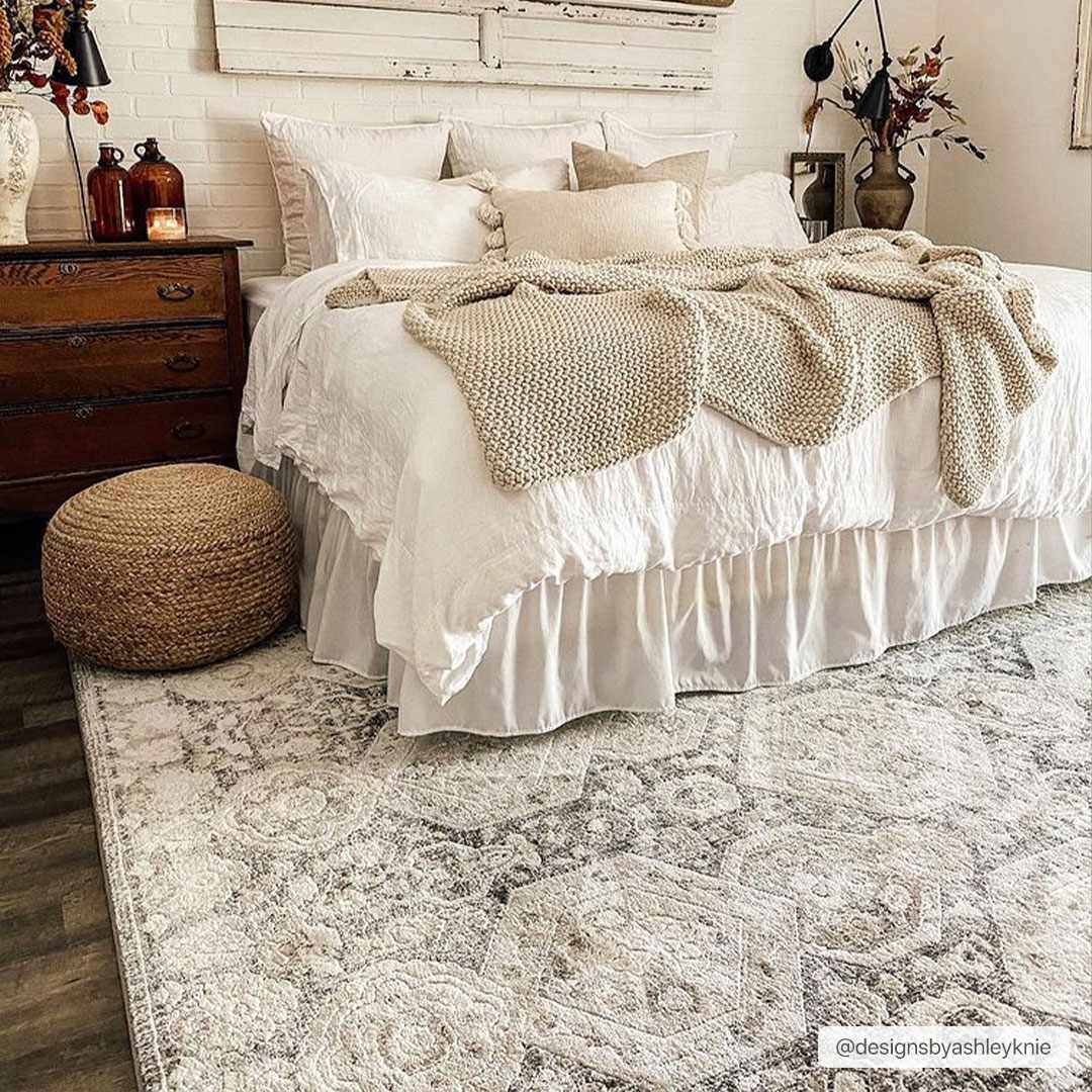 Minoa Area Rug by Boutique Rugs, neutral beige-gray damask-patterned area rug for bedroom on Tampa Home & Garden Store
