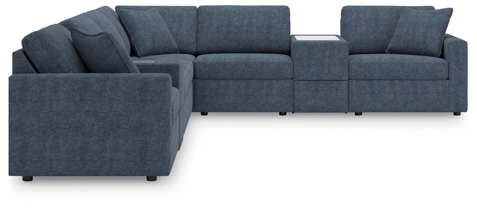 Modmax Ink sectional sofa by Unique Piece Furniture in blue fabric with console on Tampa Home & Garden Store
