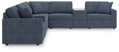 Modmax Ink sectional sofa by Unique Piece Furniture in blue fabric with console on Tampa Home & Garden Store
