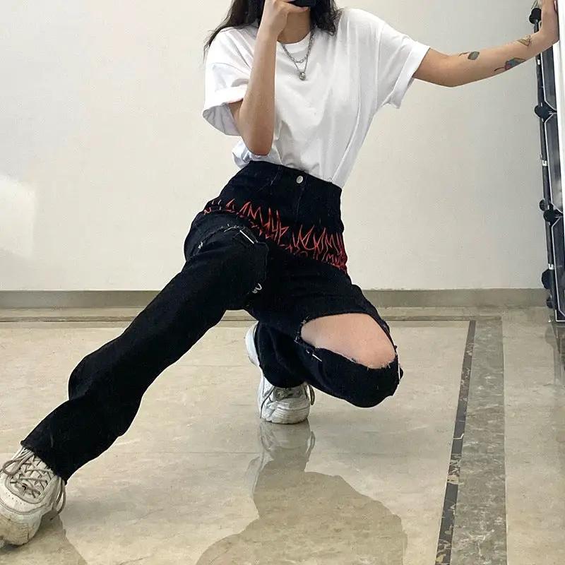 Trendy high-rise jeans with stitchable metal buckle, ripped knee detail, FLIPSTYLEZLLC on Tampa Home & Garden Store