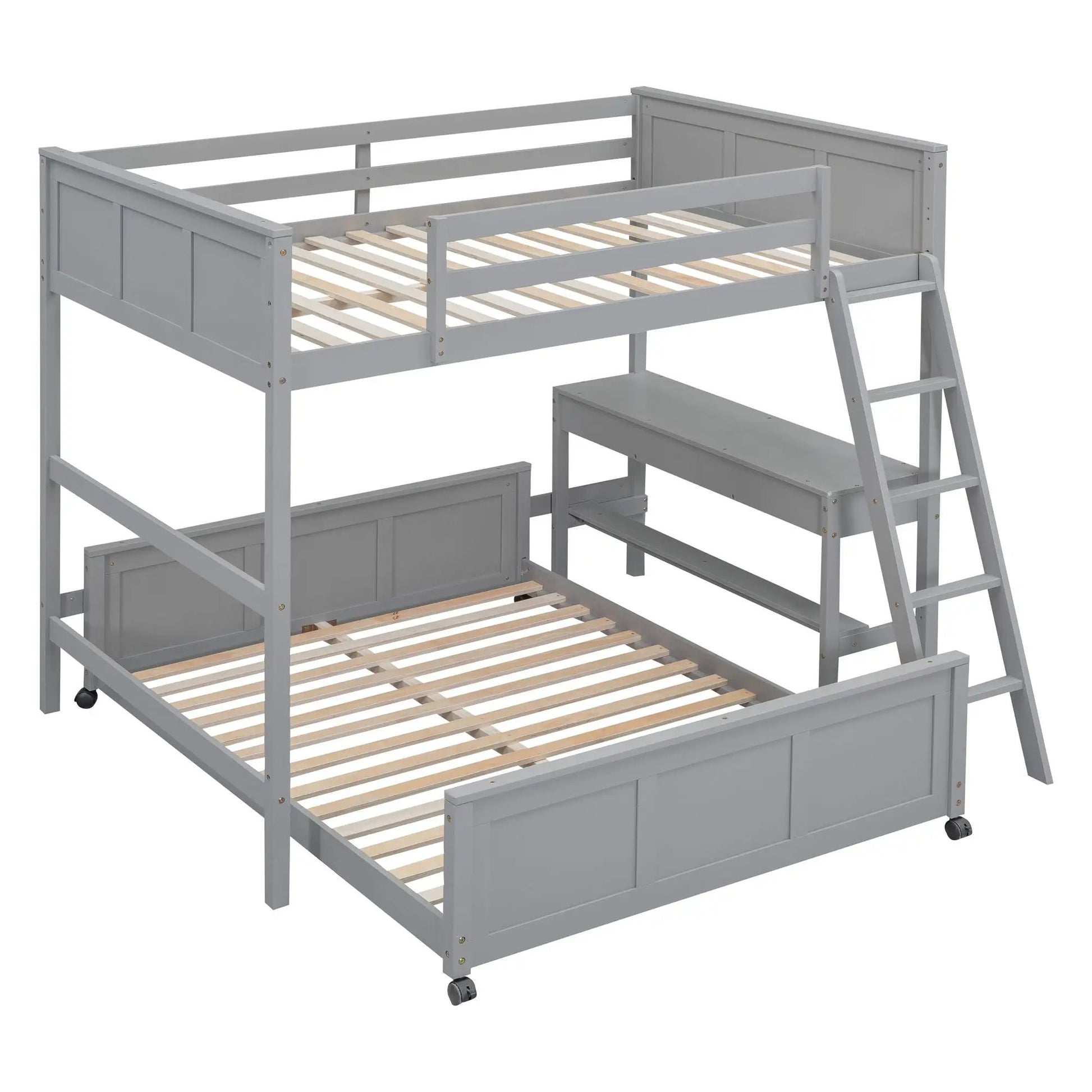 Full over full bunk bed with desk in gray finish by Unique Piece Furniture on Tampa Home and Garden Store