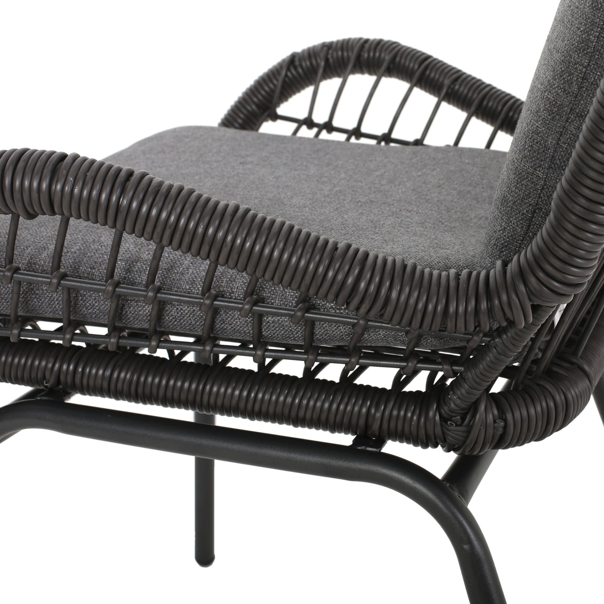 Outdoor Wicker Club Chair Set of 2 with gray cushions, dark rattan weave on Tampa Home & Garden Store