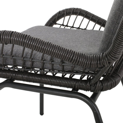 Outdoor Wicker Club Chair Set of 2 with gray cushions, dark rattan weave on Tampa Home & Garden Store