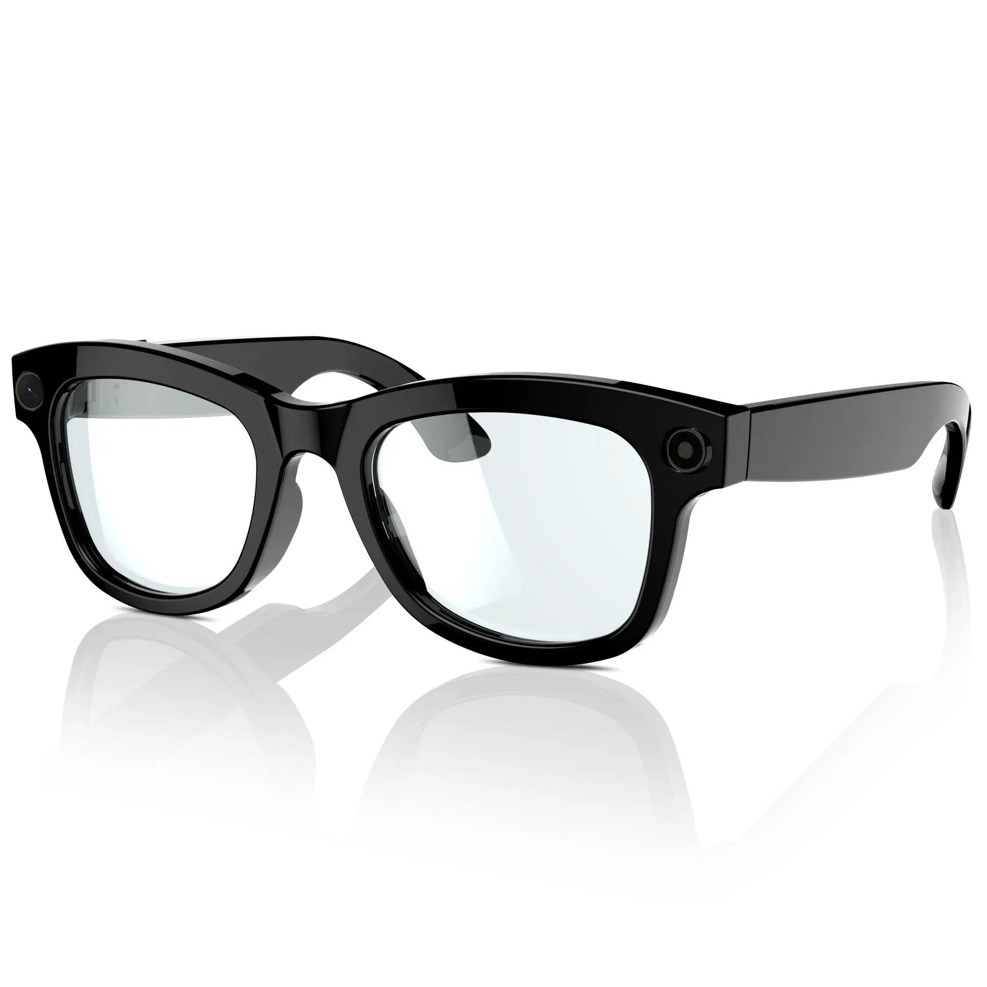 M01Pro smart glasses black frame with built-in cameras close-up view on Tampa Home & Garden Store