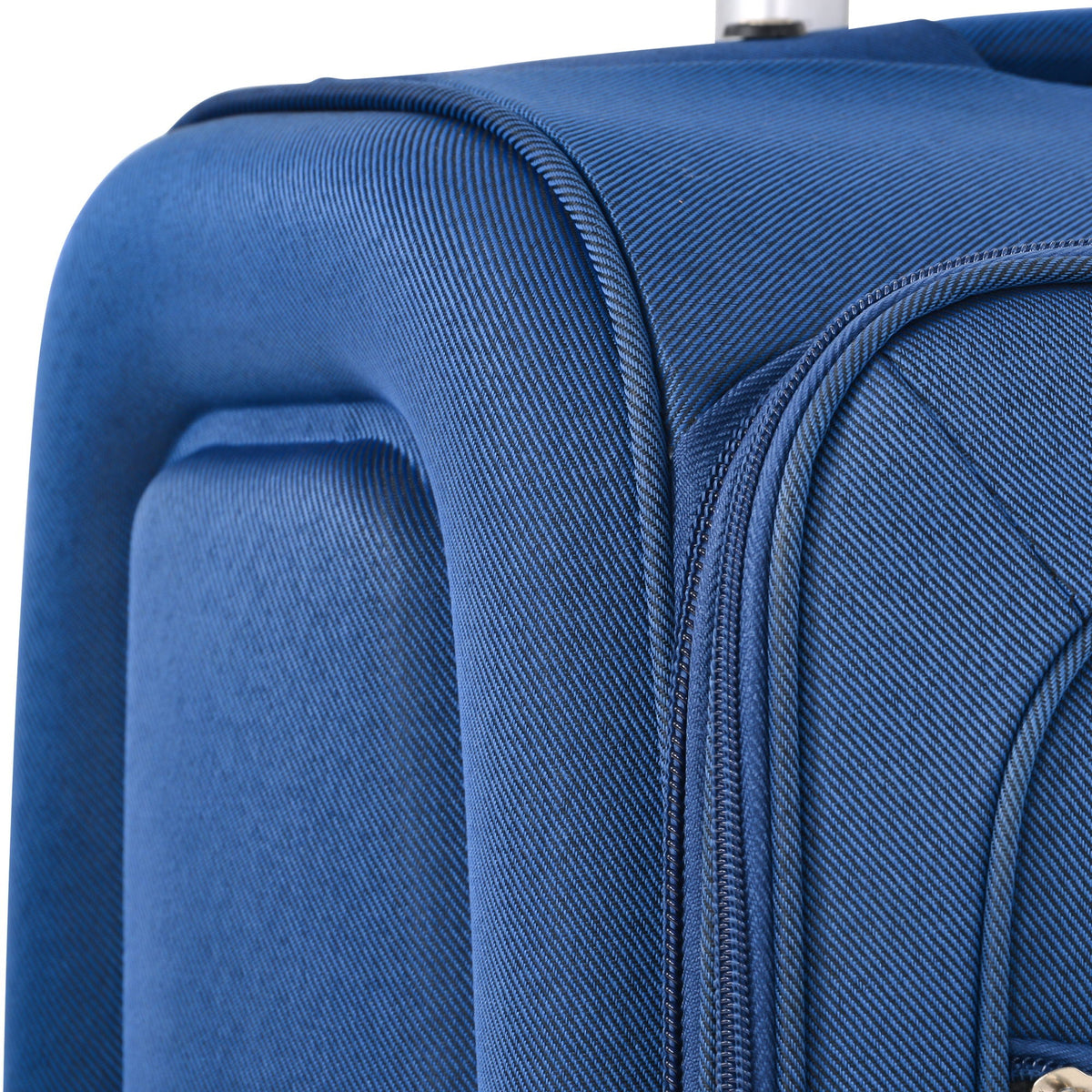 Softside luggage blue fabric close-up with zipper seam on Tampa Home & Garden Store