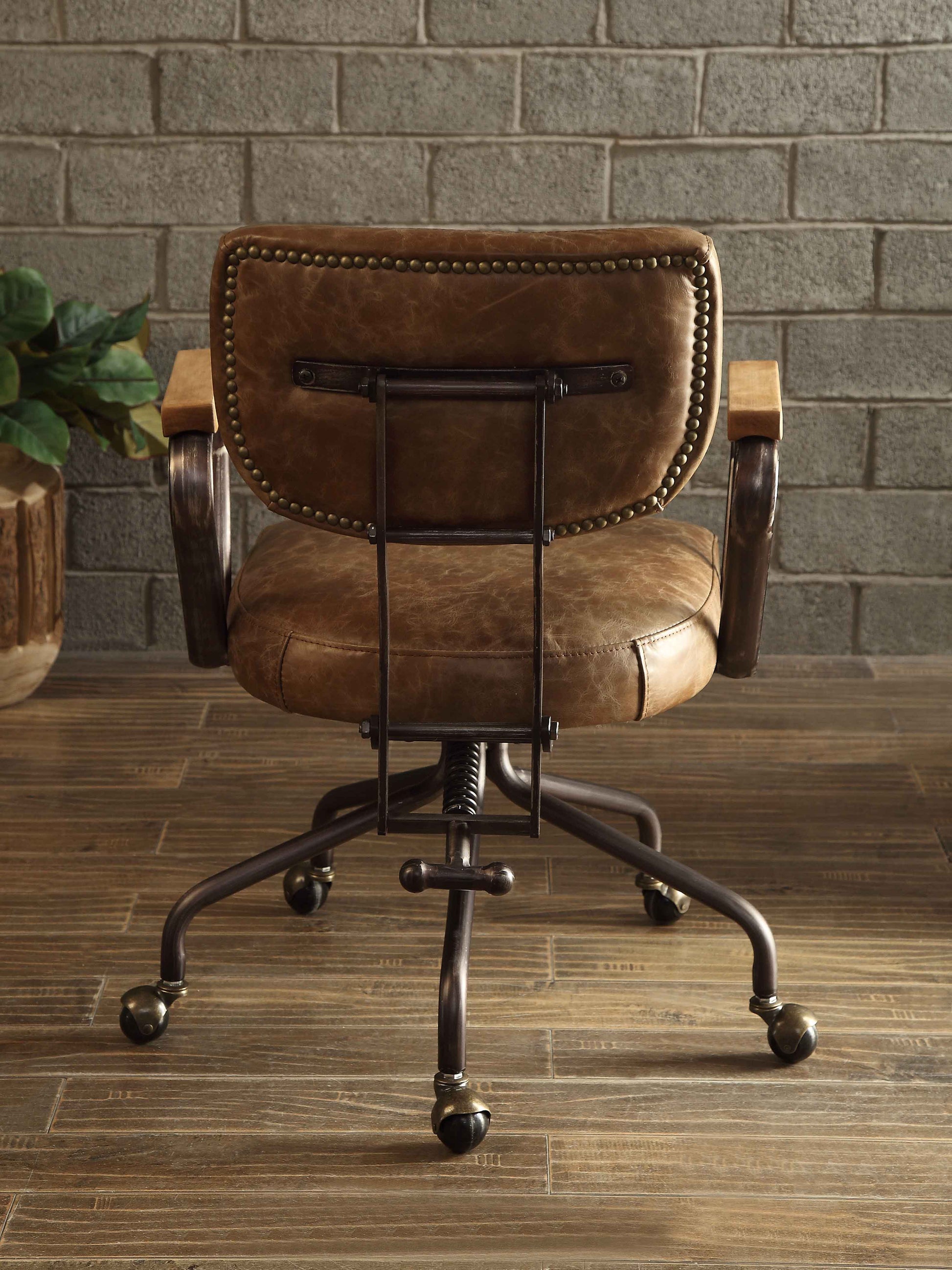 Hallie Vintage Whiskey Top Grain Leather Office Chair by HouseOfZazla with nailhead trim on Tampa Home & Garden Store