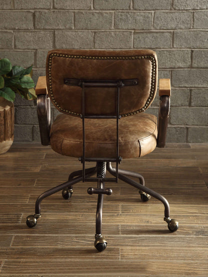 Hallie Vintage Whiskey Top Grain Leather Office Chair by HouseOfZazla with nailhead trim on Tampa Home & Garden Store
