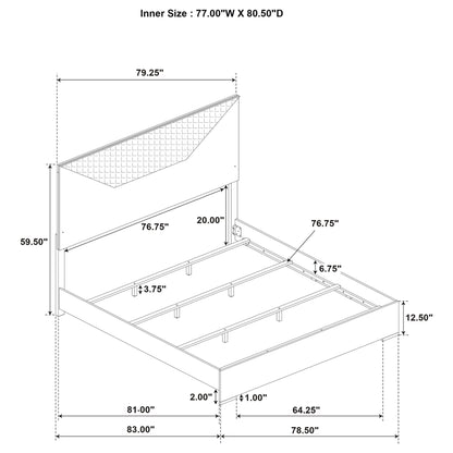 Pierce Panel Bed LED Headboard by HouseOfZazla - dimensioned schematic of panel bed frame on Tampa Home & Garden Store