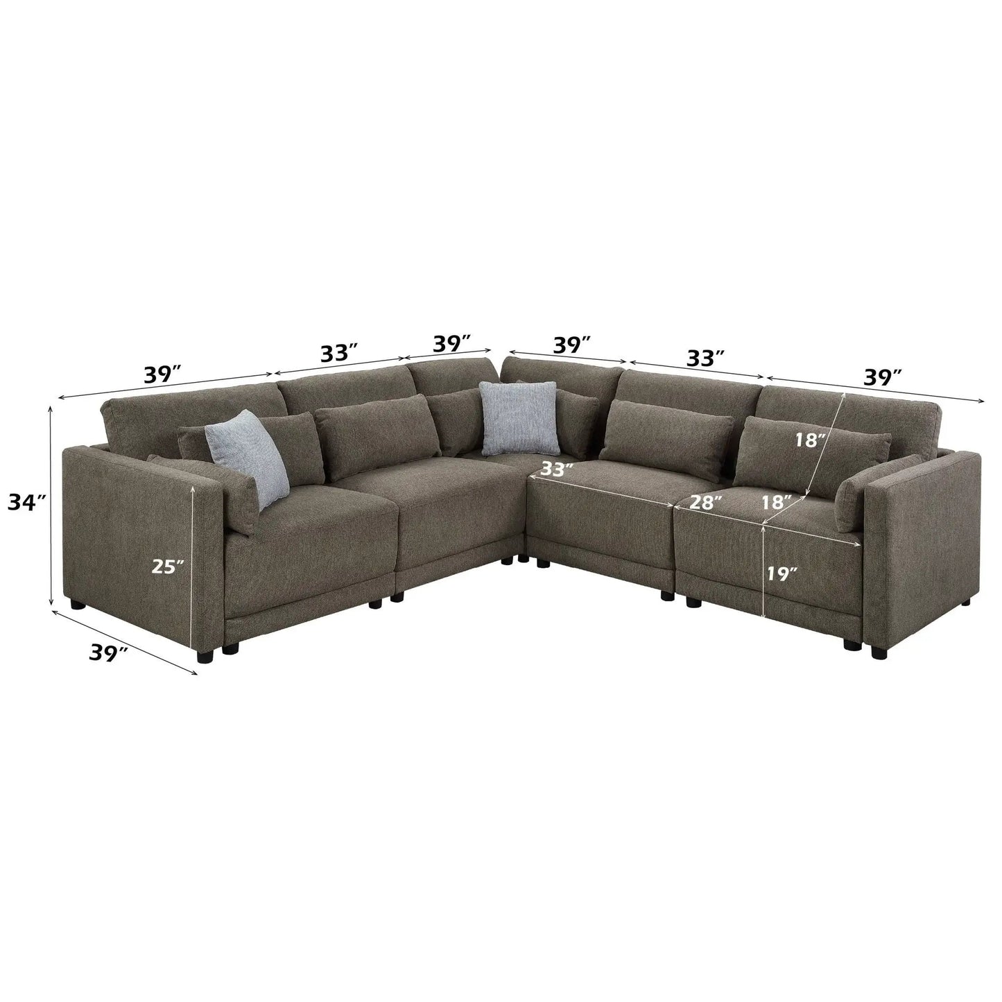 Rylie modular sectional sofa with toss pillows in taupe fabric by Unique Piece Furniture, stationary on Tampa Home & Garden Store