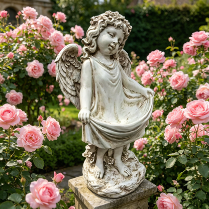 21.06in Weathered Angel Cherub Garden Statue, stone finish, HouseOfZazla on Tampa Home & Garden Store