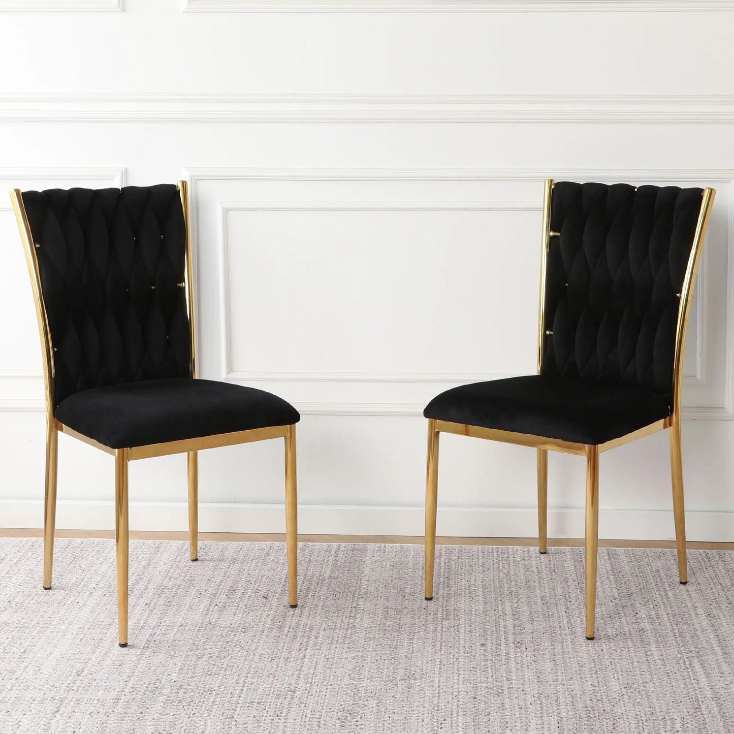 Modern dining chairs, black tufted upholstery with gold frames, pair Unique Piece Furniture on Tampa Home & Garden Store