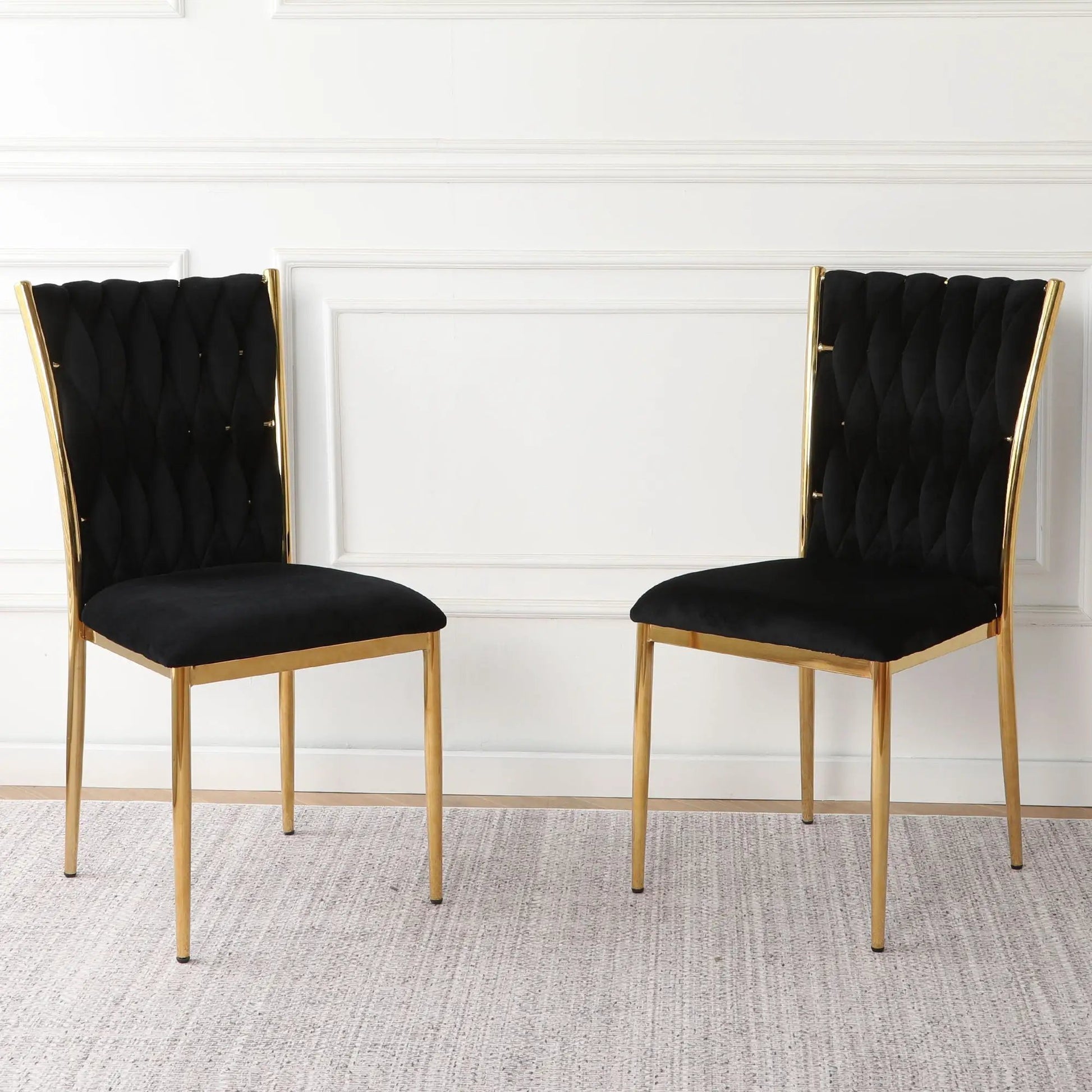 Modern dining chairs, black tufted upholstery with gold frames, pair Unique Piece Furniture on Tampa Home & Garden Store