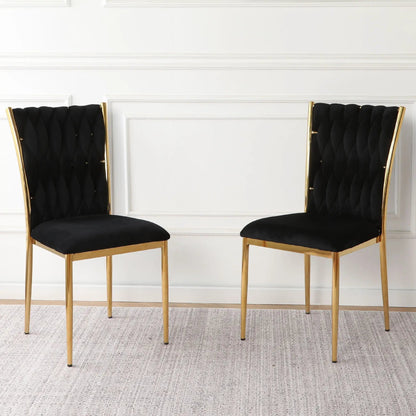 Modern dining chairs, black tufted upholstery with gold frames, pair Unique Piece Furniture on Tampa Home & Garden Store