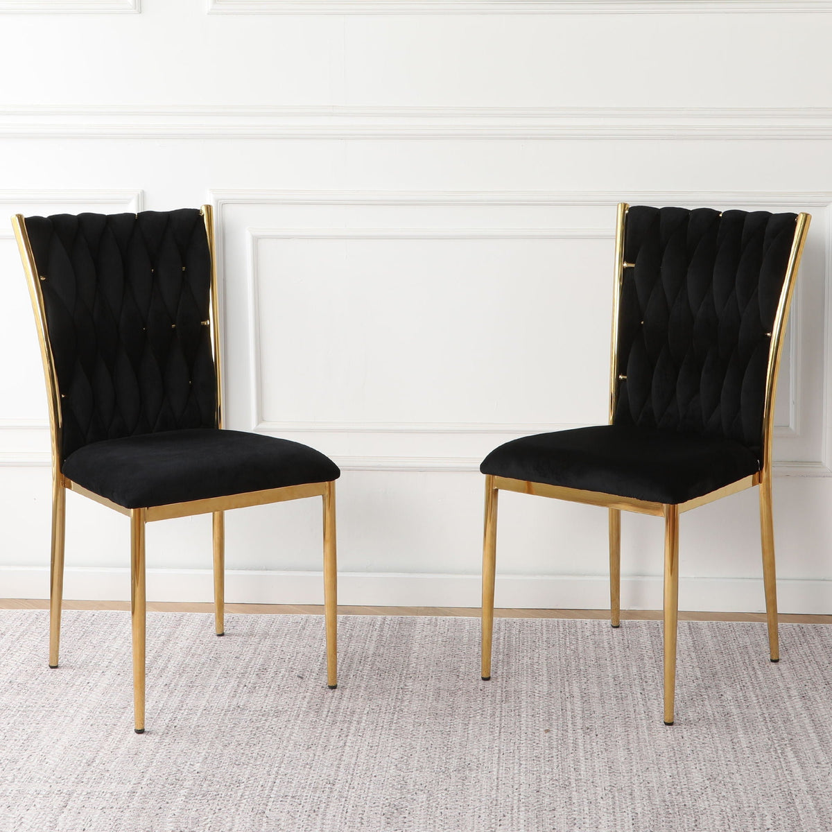 Modern dining chair set black velvet upholstery, plated gold legs, 2 chairs HouseOfZazla on Tampa Home & Garden Store