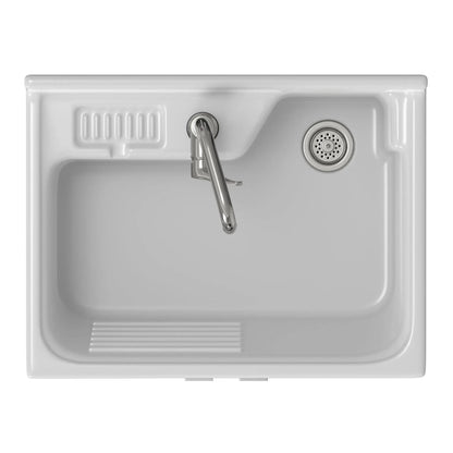 Murphy laundry sink with stainless steel basin and chrome faucet, left drainboard on Tampa Home & Garden Store
