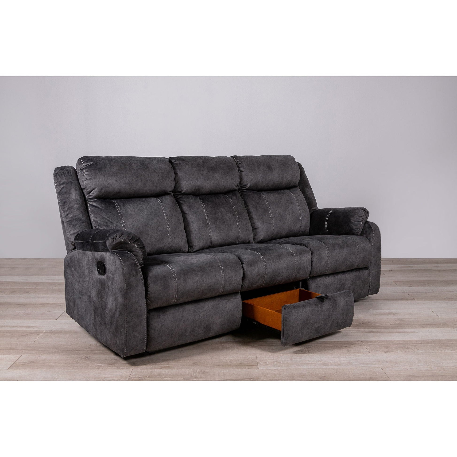 Sonet Domino reclining sofa by HouseOfZazla in charcoal gray fabric on Tampa Home & Garden Store