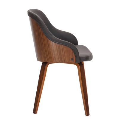 Mid Century Modern Dining Arm Chair with upholstered black seat and curved wood frame on Tampa Home & Garden Store