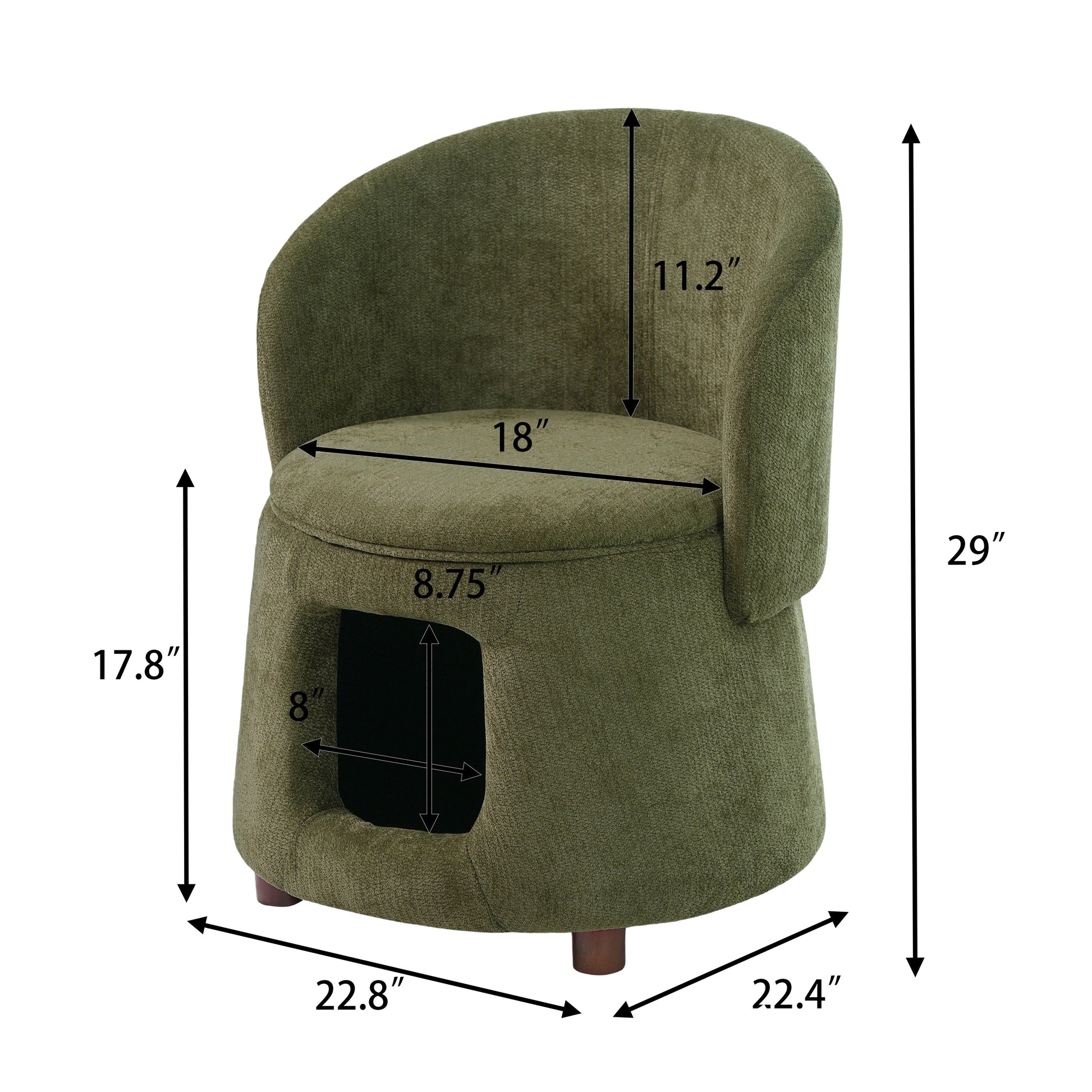 Green Pet Friendly Chair with Hidden Pet Nook and Convertible Stool in olive-green fabric by HouseOfZazla on Tampa Home & Garden Store