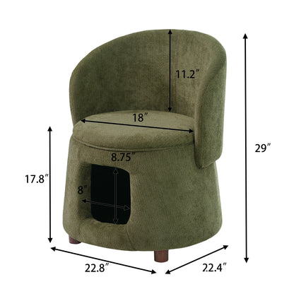Green Pet Friendly Chair with Hidden Pet Nook and Convertible Stool in olive-green fabric by HouseOfZazla on Tampa Home & Garden Store