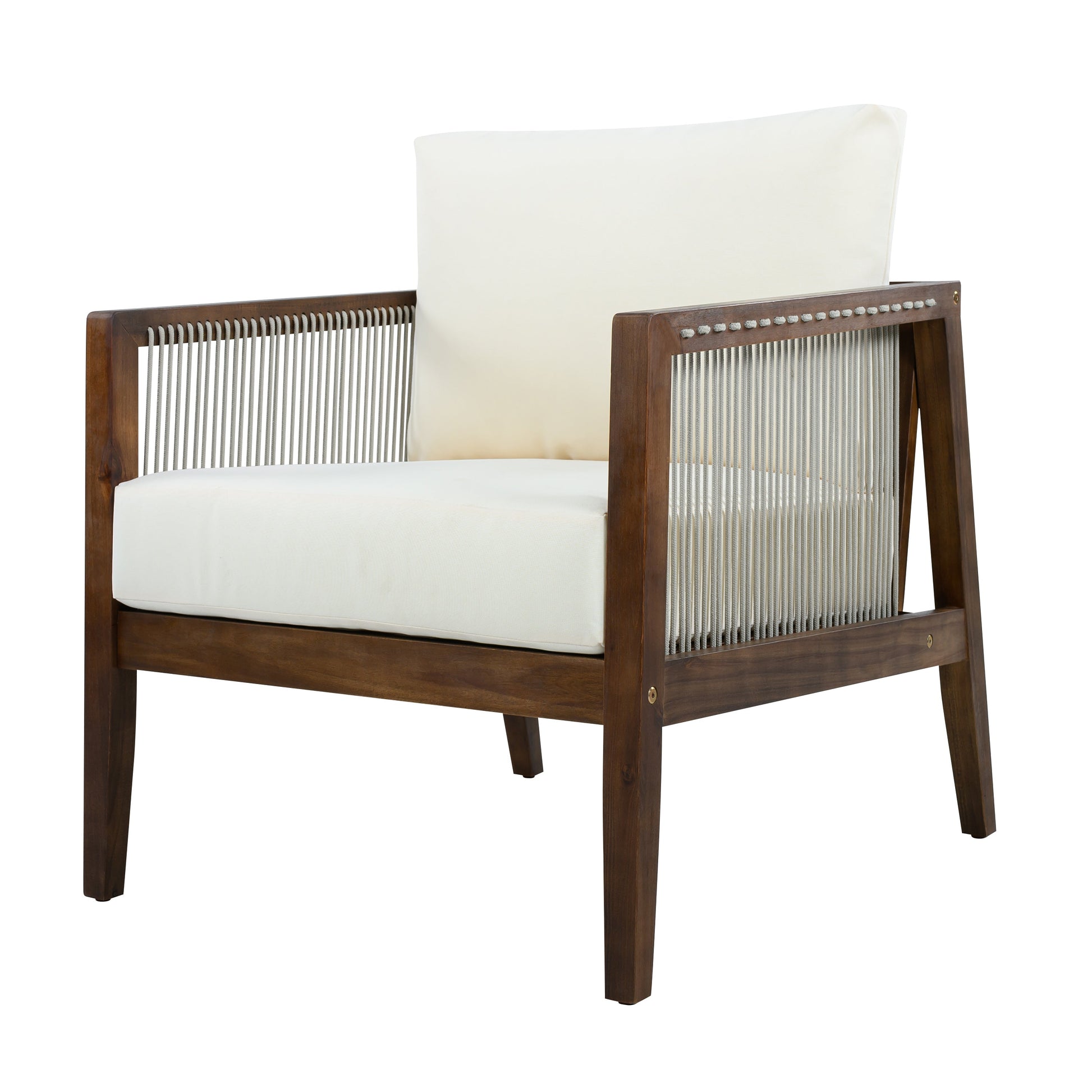 Outdoor 4-Piece Sofa Set, acacia wood frame with rope detail, white cushions HouseOfZazla on Tampa Home & Garden Store