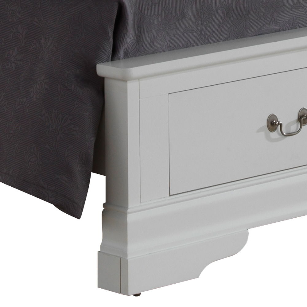 Upholstered panel sleigh bed with white finish and side storage drawer on Tampa Home & Garden Store