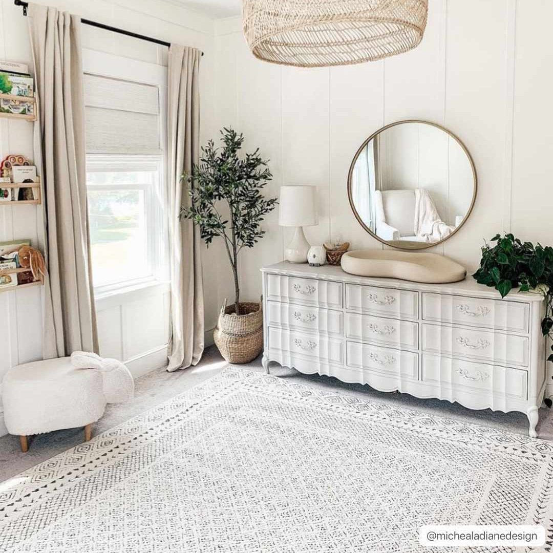 Burdette Soft Neutral Rug by Boutique Rugs in a cream room with a textured geometric pattern on Tampa Home & Garden Store