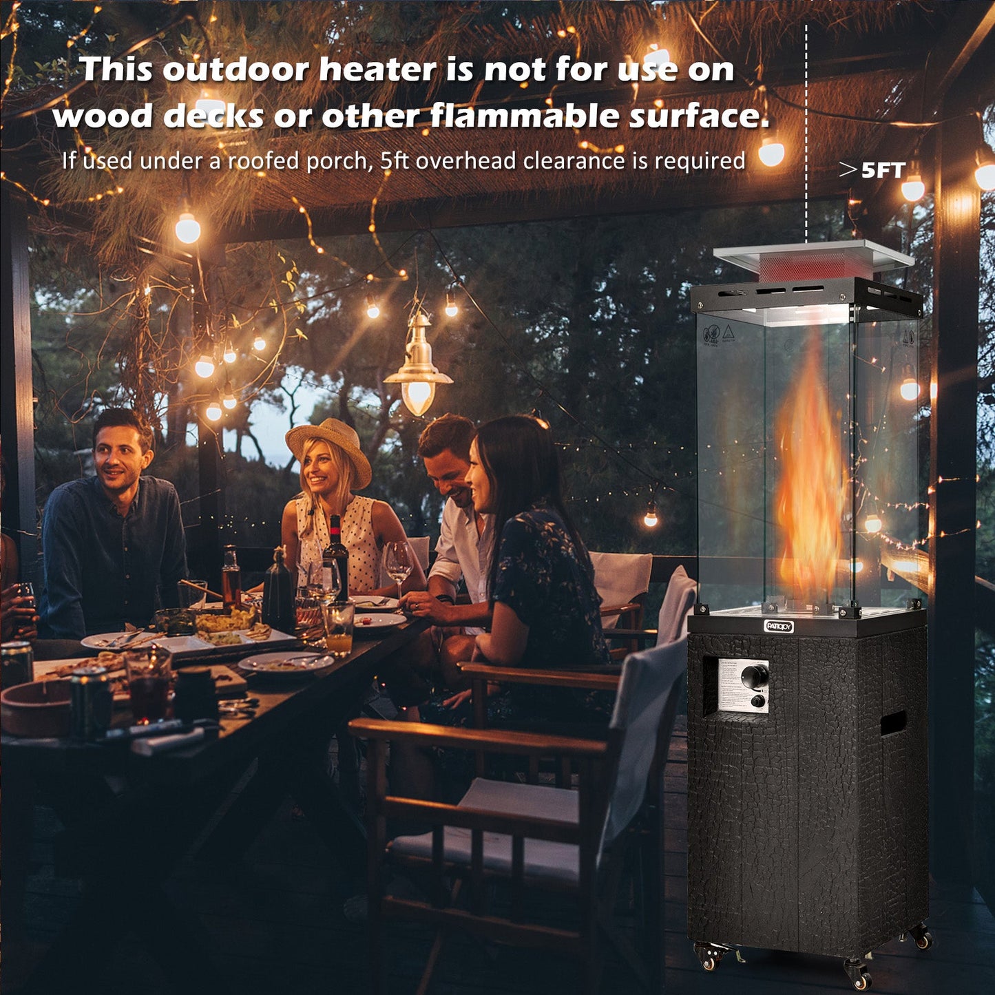 Calentador de patio de propano de 41 000 BTU con capota metálica - Negro