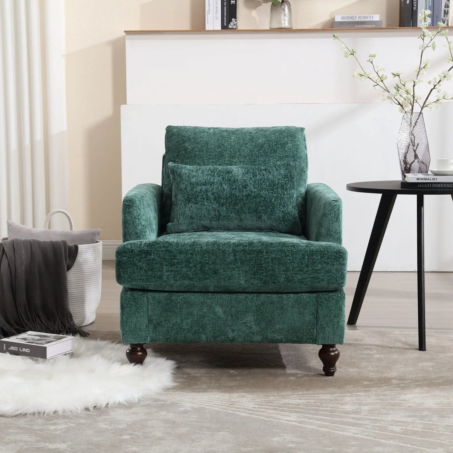 Green velvet wood-frame armchair with tufted back, mid-century Unique Piece Furniture on Tampa Home & Garden Store