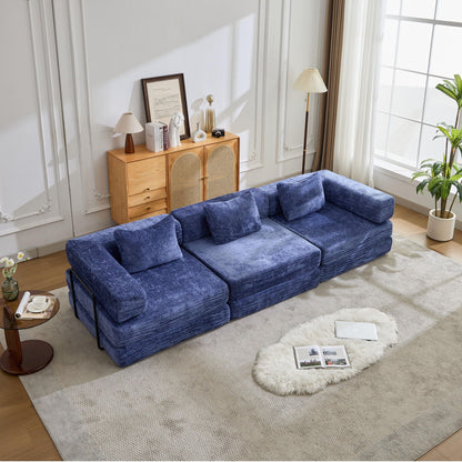 Blue velvet convertible floor sofa bed, modular sectional for living room on Tampa Home & Garden Store