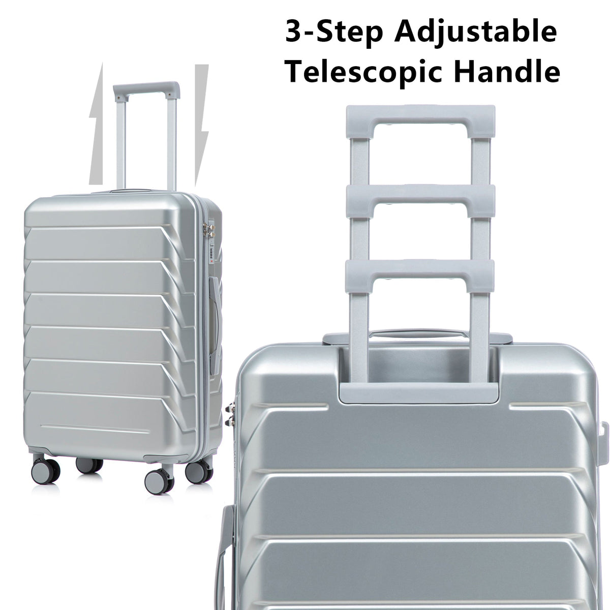 3-Piece ABS Spinner Wheel Luggage Set in silver with combination lock by HouseOfZazla on Tampa Home & Garden Store