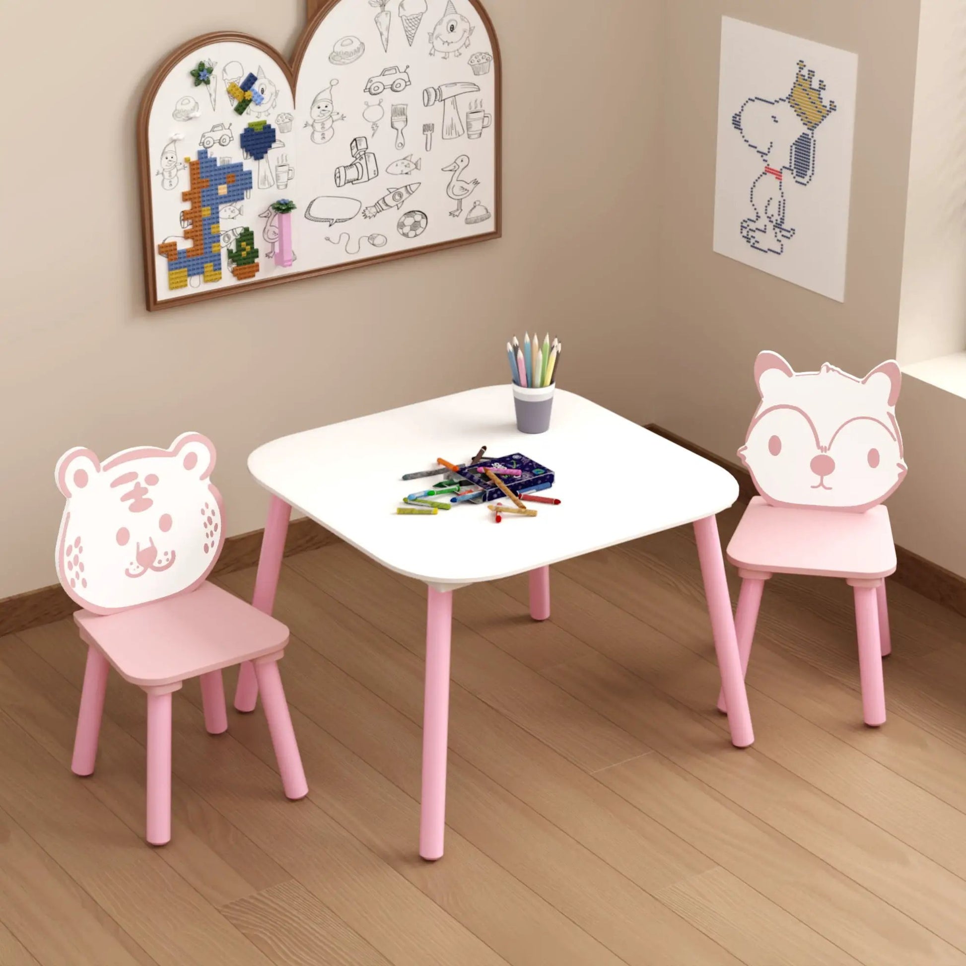 Toddler table and chair set, wooden desk with animal backrest, pink, Unique Piece Furniture on Tampa Home & Garden Store