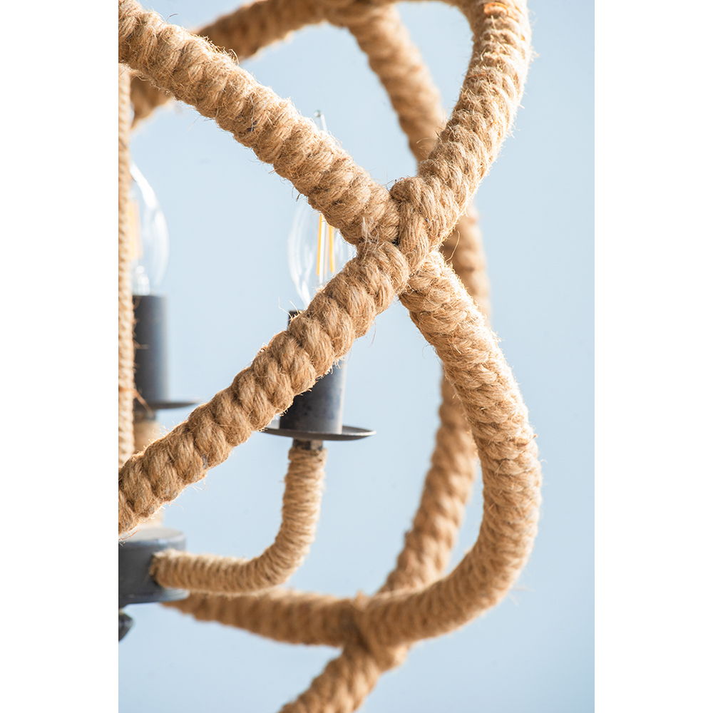 3 Light Farmhouse Rope Chandelier beige brown rope strands adjustable chain HouseOfZazla on Tampa Home & Garden Store