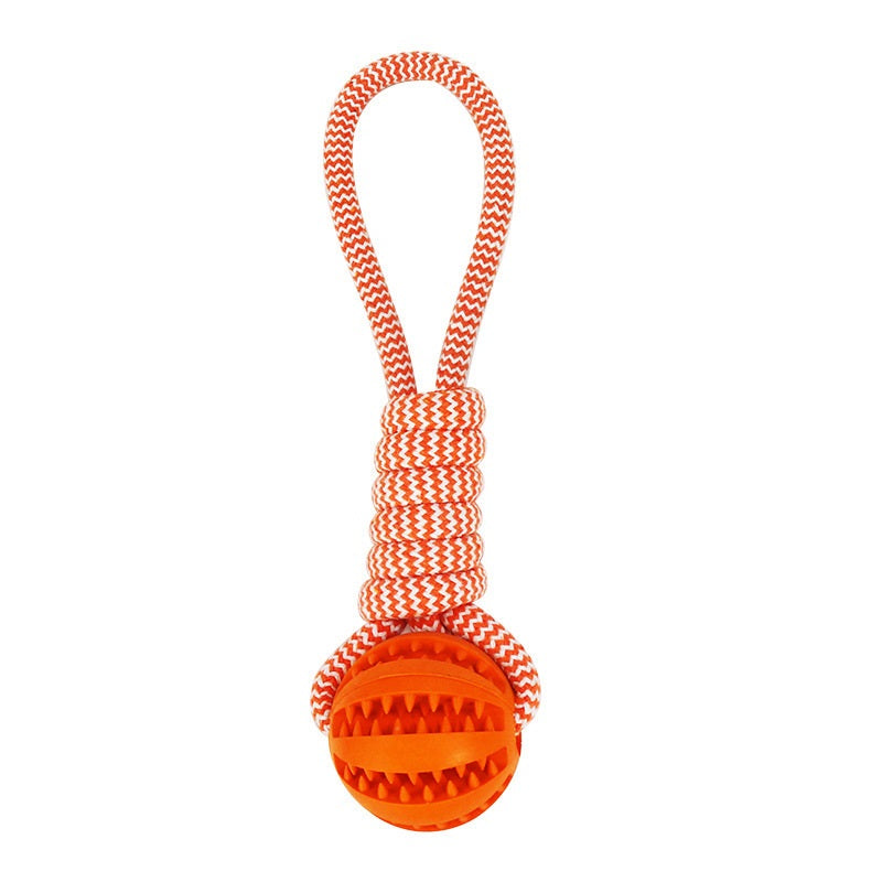 Dog chew ball toy with orange rubber spikes orange-white braided rope loop Sell My Stuff on Tampa Home & Garden Store