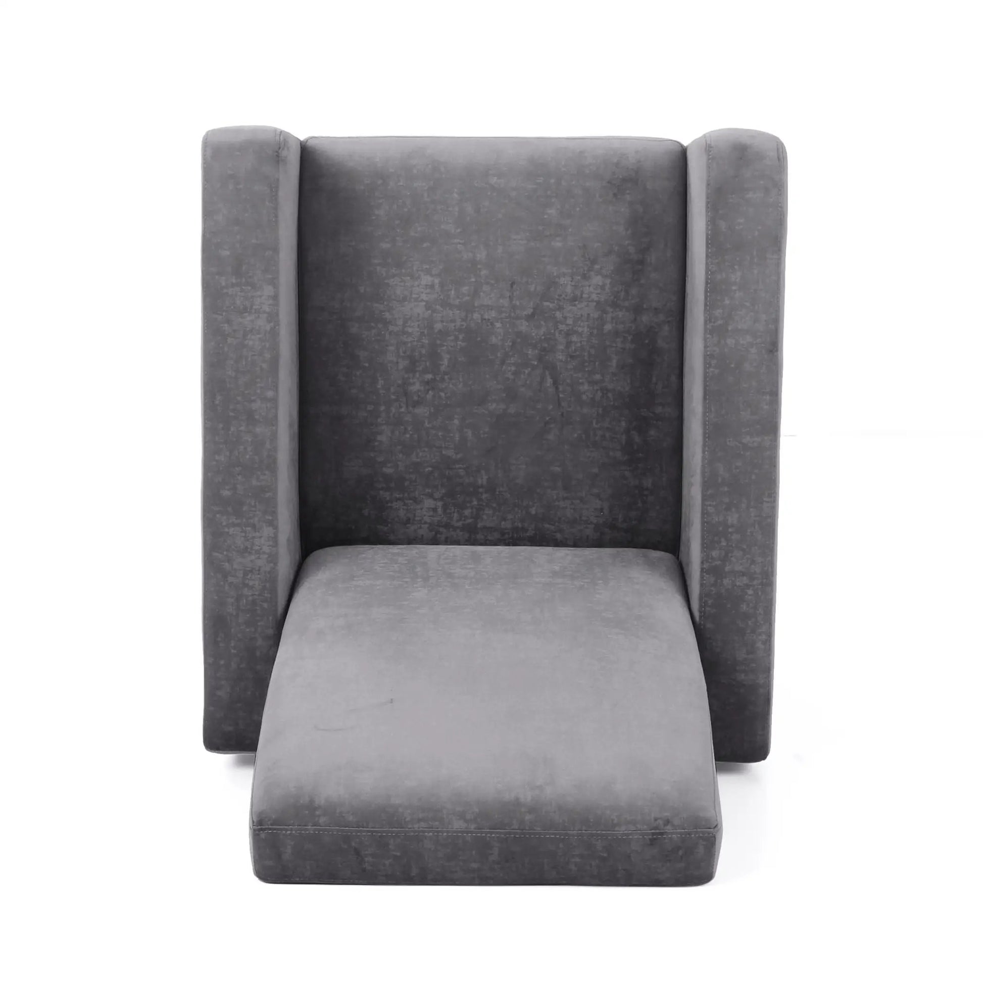 Bolt upholstered recliner chair in gray fabric with padded arms and chrome base Unique Piece on Tampa Home & Garden Store