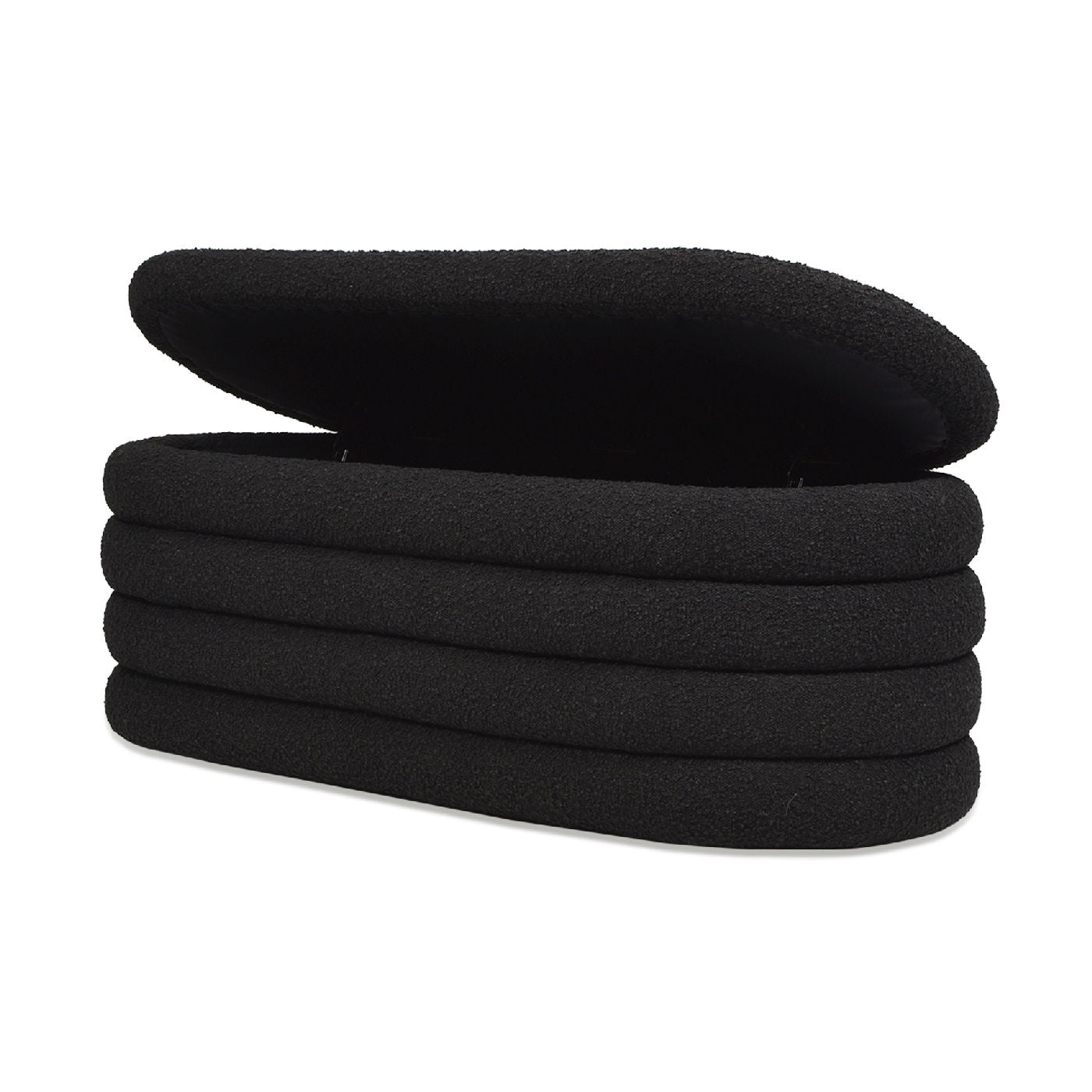 Fuji Upholstered Oval Storage Bench black boucle fabric with lid storage by HouseOfZazla on Tampa Home & Garden Store