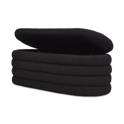 Fuji Upholstered Oval Storage Bench black boucle fabric with lid storage by HouseOfZazla on Tampa Home & Garden Store
