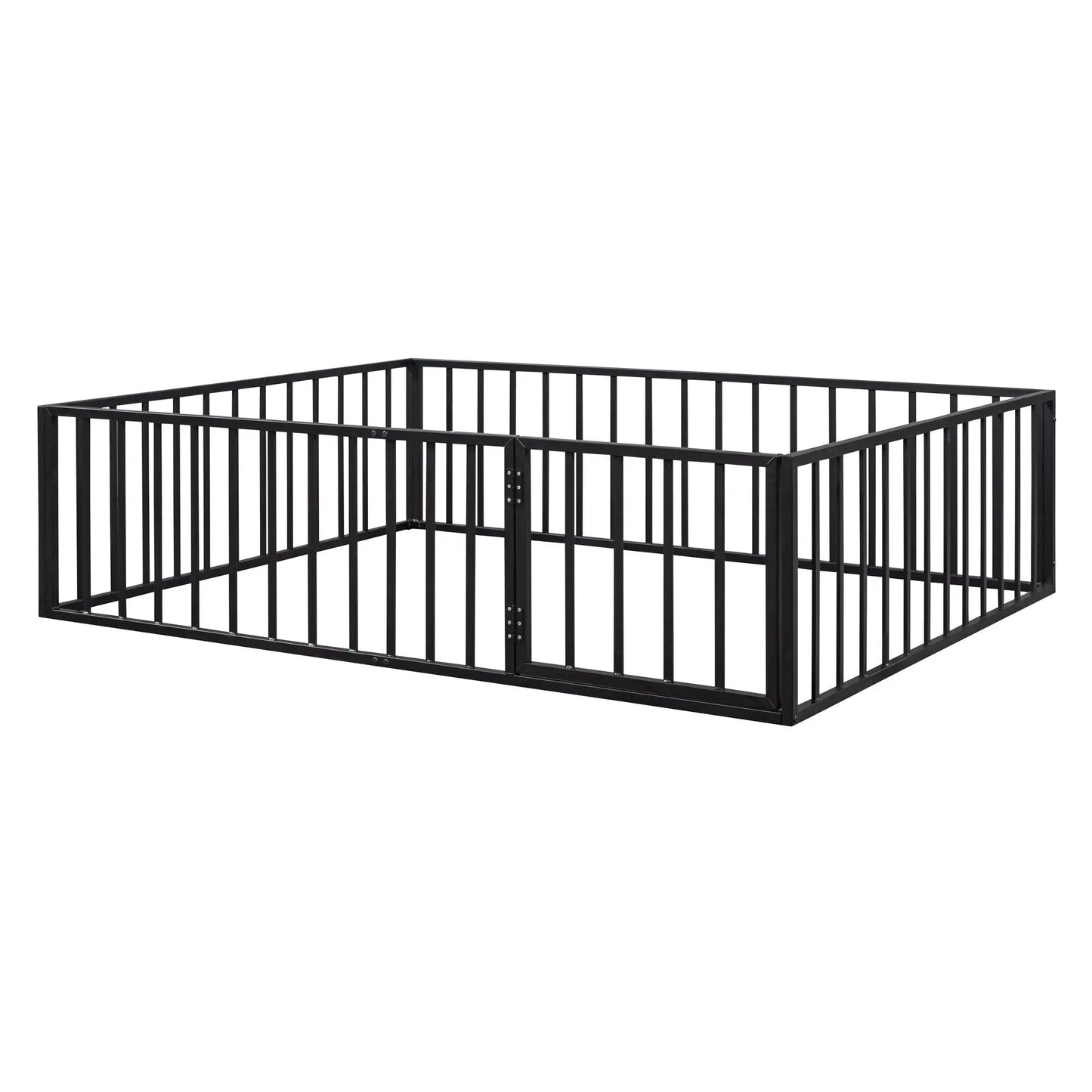 Metal floor bed frame with fence and door, black metal panel bed design on Tampa Home & Garden Store