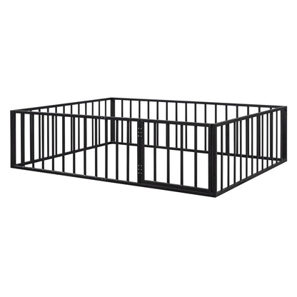 Metal floor bed frame with fence and door, black metal panel bed design on Tampa Home & Garden Store