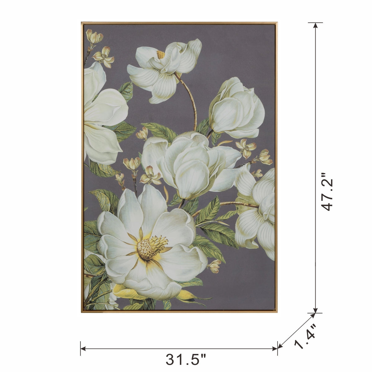 Botanical wall art print with white magnolia blooms in a gold microfiber frame by HouseOfZazla on Tampa Home & Garden Store