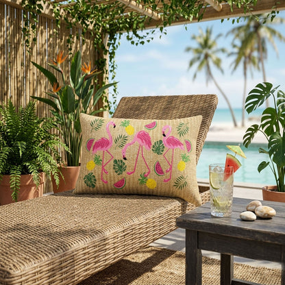 Colorful Flamingo Lumbar Pillow And Patio Set