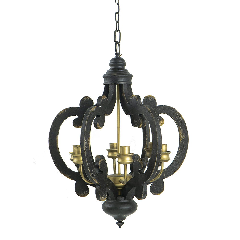 Farmhouse Chandelier With 6 Light Wood Pendant