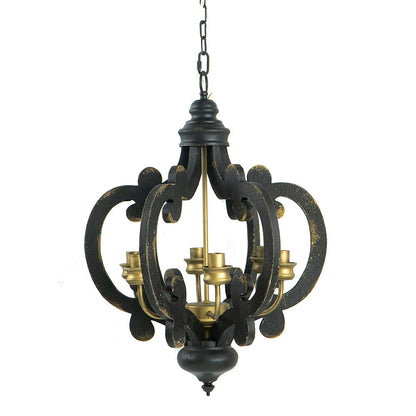 Farmhouse Chandelier With 6 Light Wood Pendant