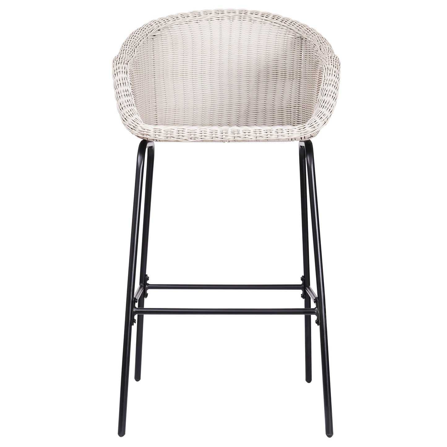 Ladd outdoor metal wicker barstool, light gray weave with black legs on Tampa Home & Garden Store