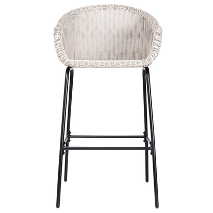 Ladd outdoor metal wicker barstool, light gray weave with black legs on Tampa Home & Garden Store
